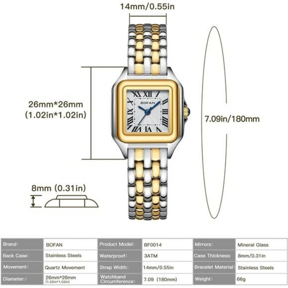 Small Gold Womens Watch Roman Dial Quartz Waterproof Stainless Steel Bracelet - Picture 4 of 7